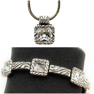 Brighton Regina Clear Square Swarovski Faceted Necklace & Bracelet Set Silver